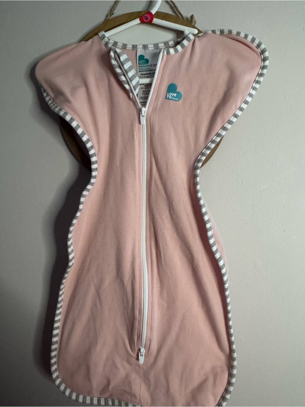 Love to dream newborn pink  Infant Swaddle Sack with Gray Stripe Trim